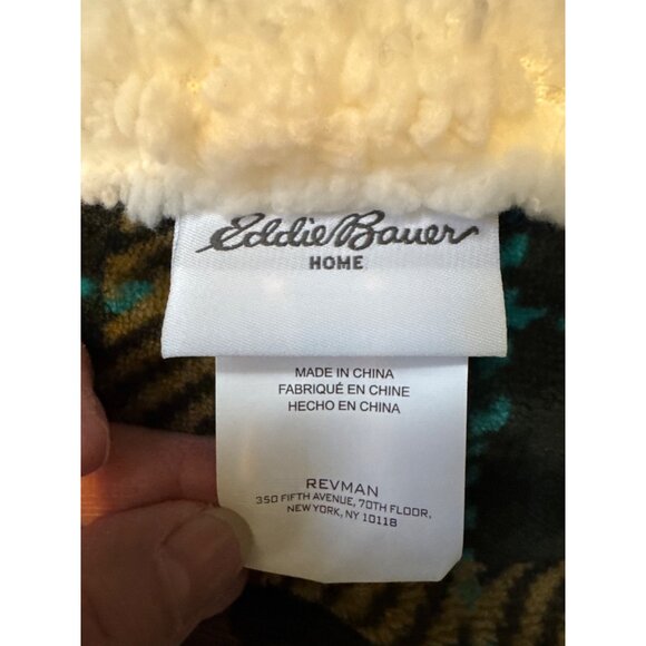 Eddie Bauer Home Plaid Sherpa Throw Blanket Reversible Cozy Warm 60" X 50" Tan T - Picture 2 of 6
